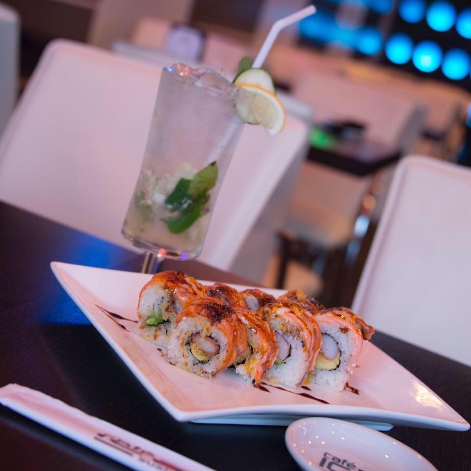 sushi and drinks at Cafe Icon